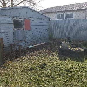 tidy lawn behind garage